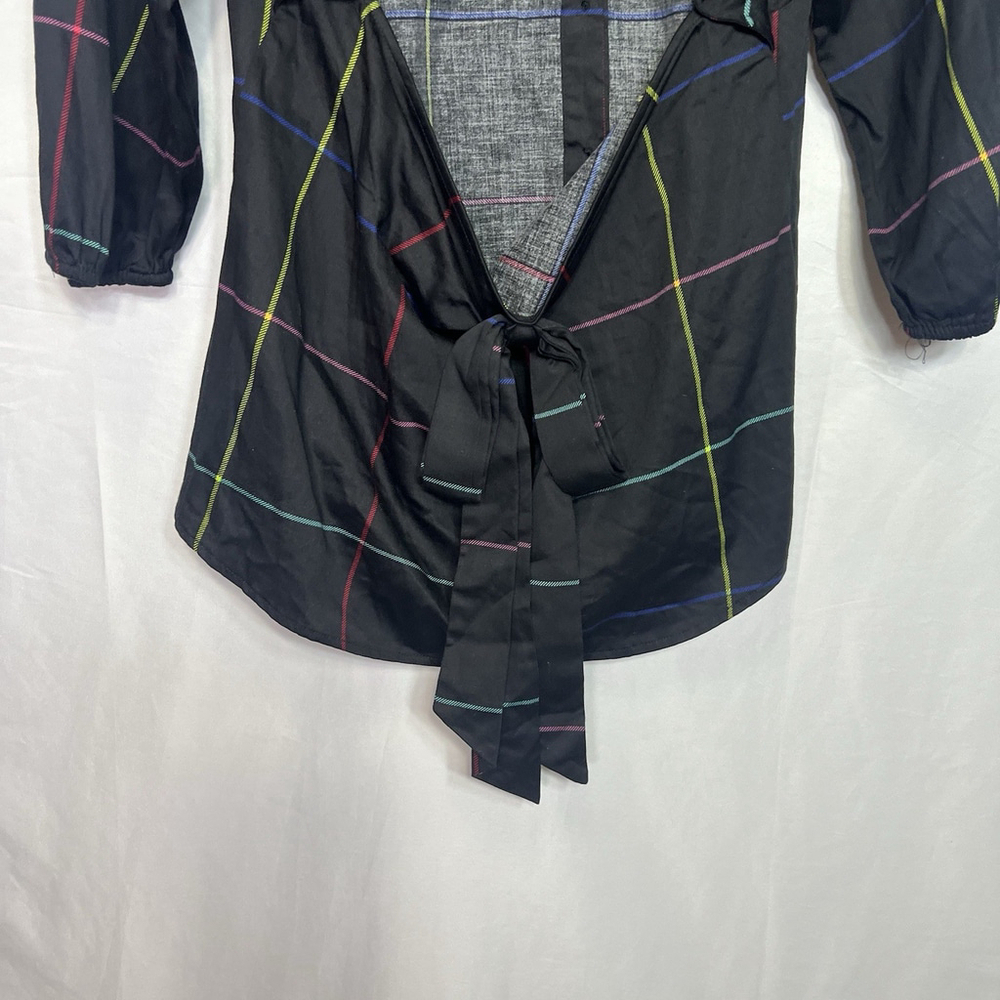 New York and Company Women’s Button Up Shirt XL Black 3/4 Sleeve Open Back - Picture 6 of 11